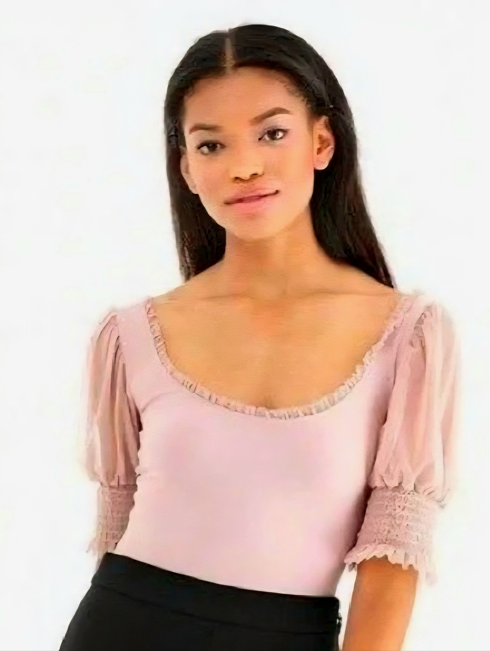 Amanda Uprichard Pink & Nude Bodysuit w Tulle Puff Sleeves - Sz Large